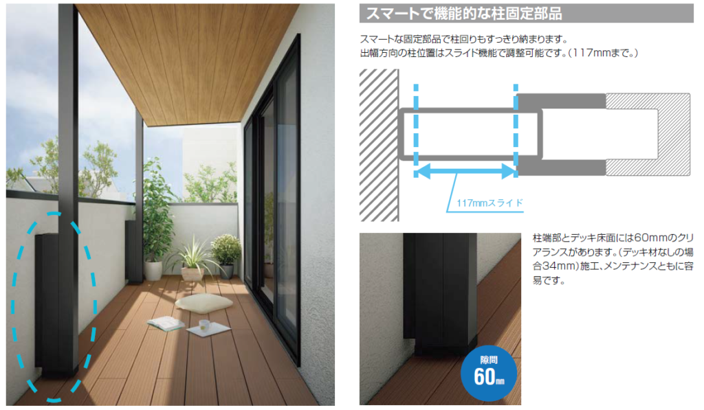 テラスSCの柱固定部品